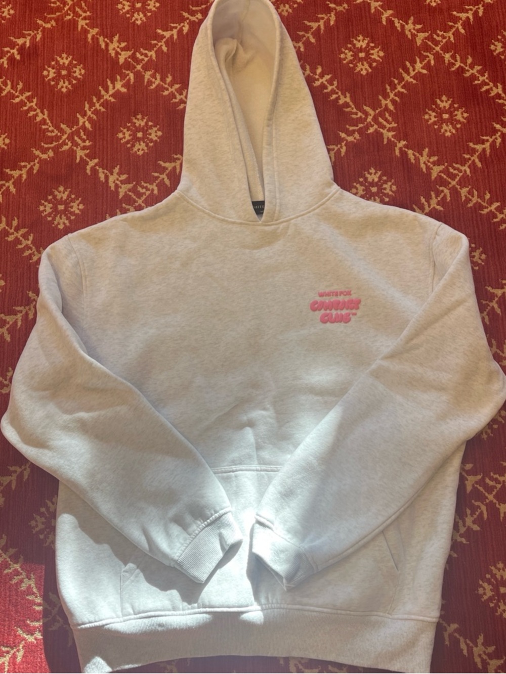 White Fox Light Gray Hoodie with Pink Chest Logo